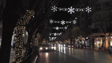 塞萨洛尼基希腊晚上视图圣诞节假期装饰主要路